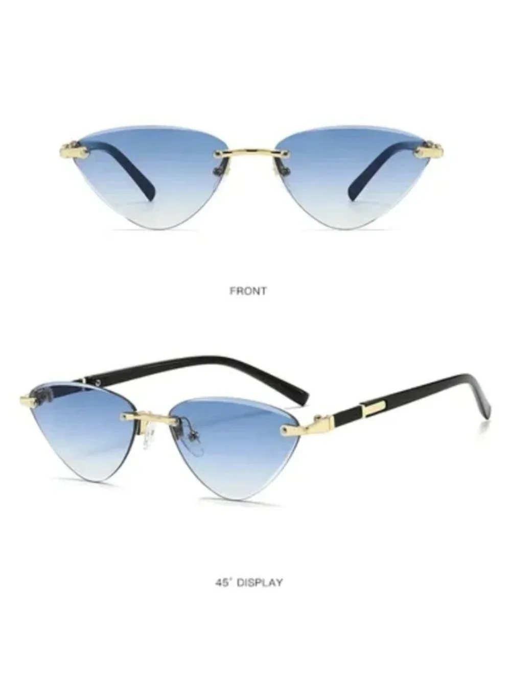 Cat Eye Retro Triangle Faded Blue Lenses Sunglasses Gold & Black Arms